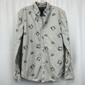 Stars & Stripes Mens Button-Up Shirt Skull/Stripe Long Sleeve Slim Fit S